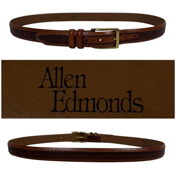 Allen Edmonds Mens Size 40 Braided Brown Leather Belt Textured Design 28006